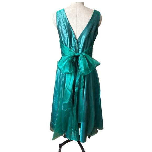 Vintage Handmade Sleeveless Full Skirt Green Party Dress Size Large - Picture 1 of 6